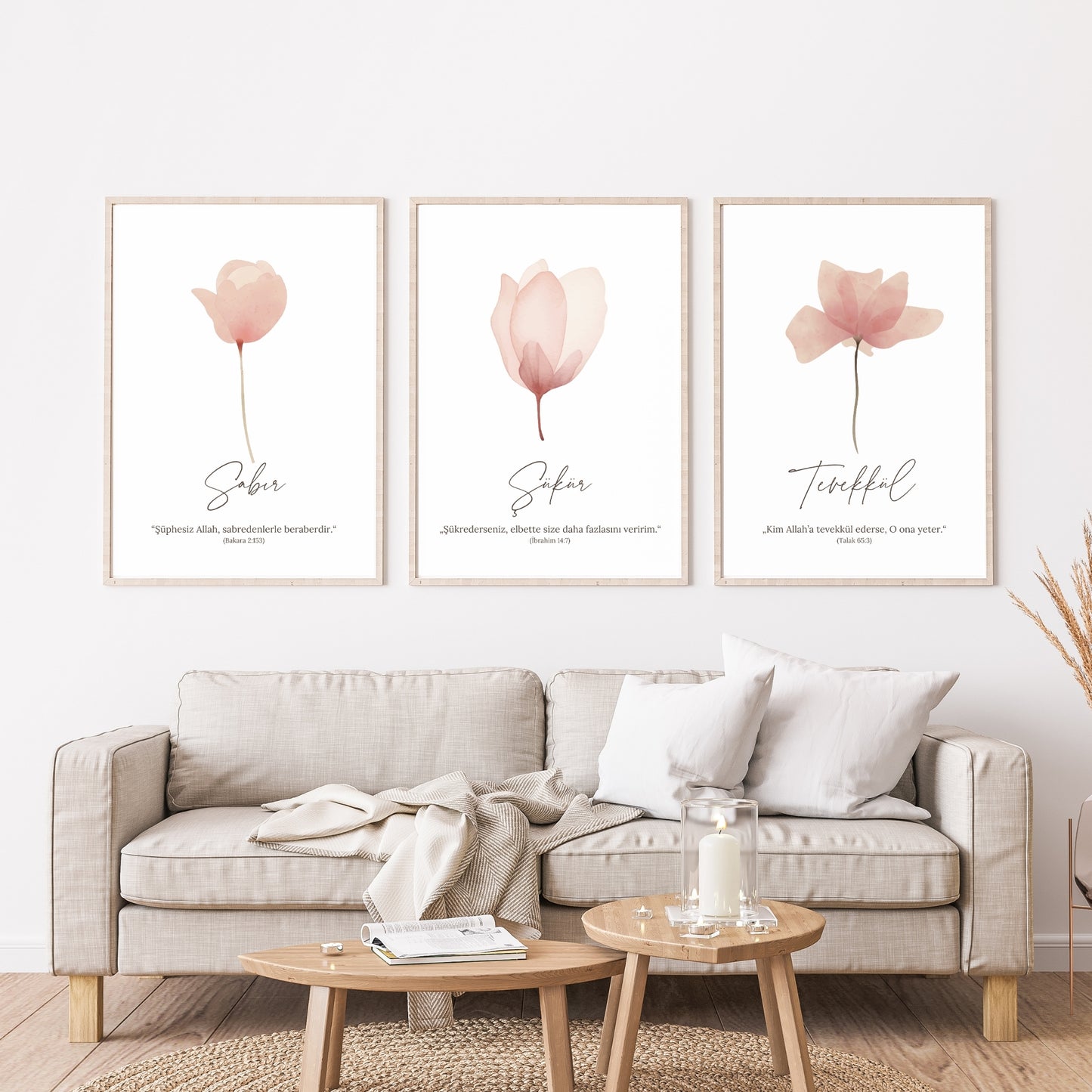 Blüten der Seele | 3-Teilig | Poster Set | Aquarell-Kunstdruck-Set, Sabir, Sükür & Tevekkül
