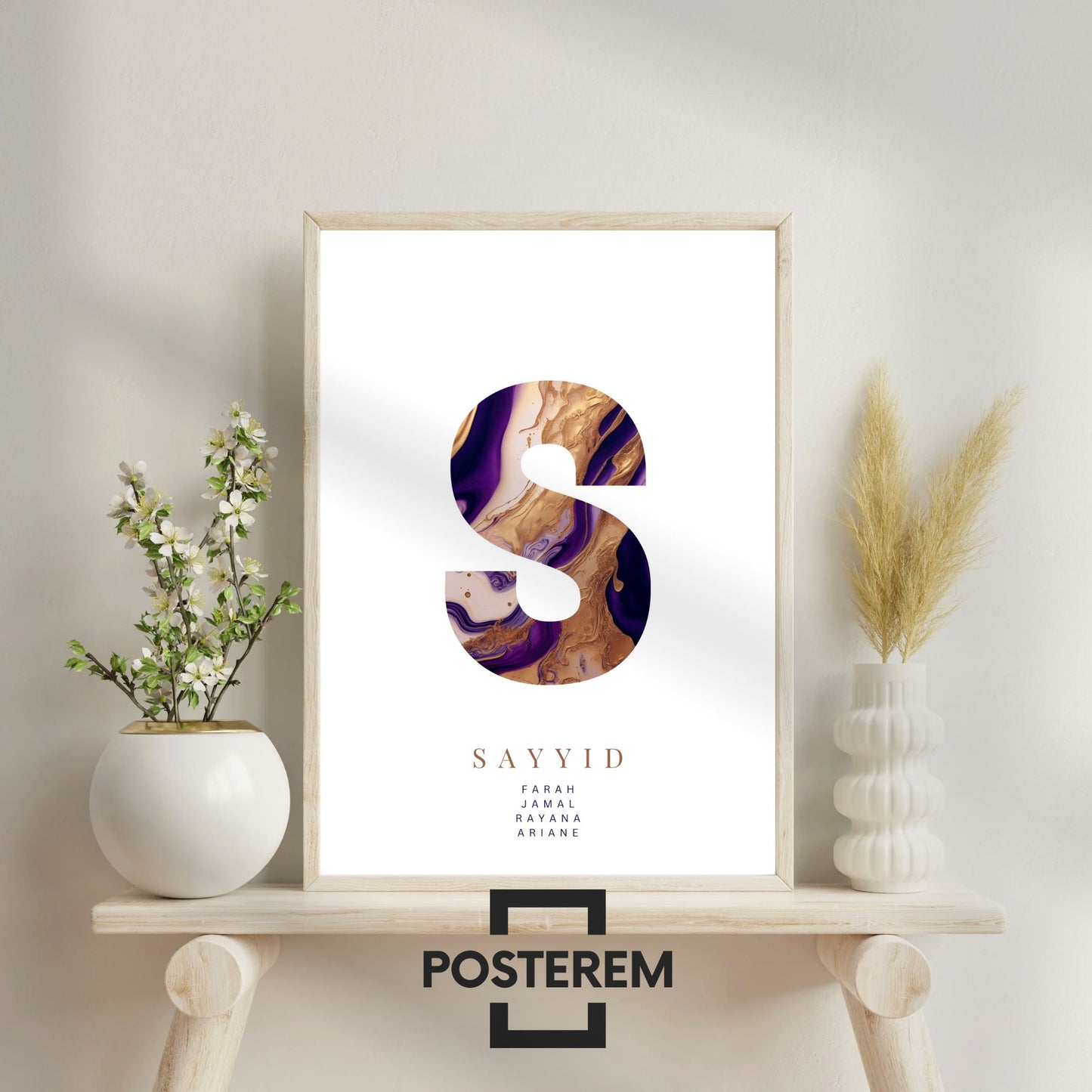 Poster-Set | 3-Teilig | Personalisiert „Afghanistan“ – Karte, Stadt & Familie (Lila-Gold-Beige)