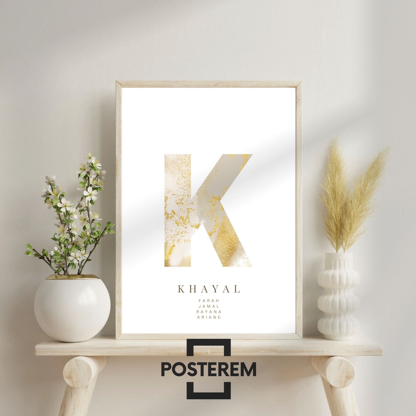 Poster-Set | 3-Teilig | Personalisiert „Afghanistan“ – Karte, Stadt & Familie (Beige-Gold)