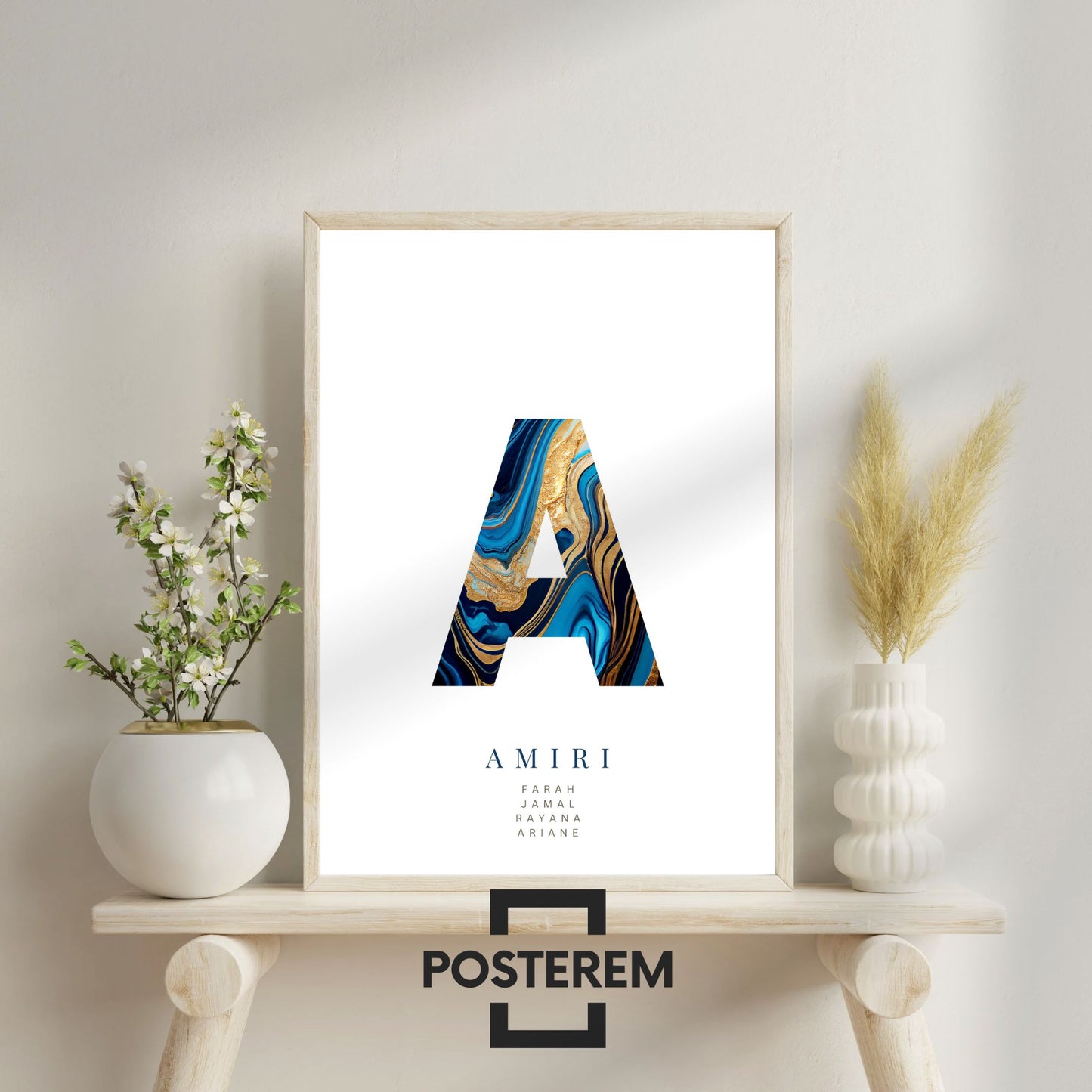 Poster-Set | 3-Teilig | Personalisiert „Afghanistan“ – Karte, Stadt & Familie (Blau-Gold)