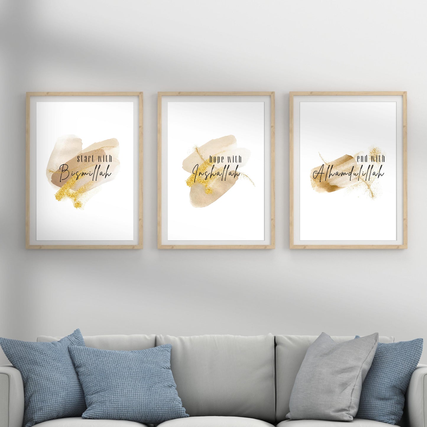 Die Goldene Reihe – 3-Teilig | Poster Set | Bismillah, Inshallah und Alhamdulillah