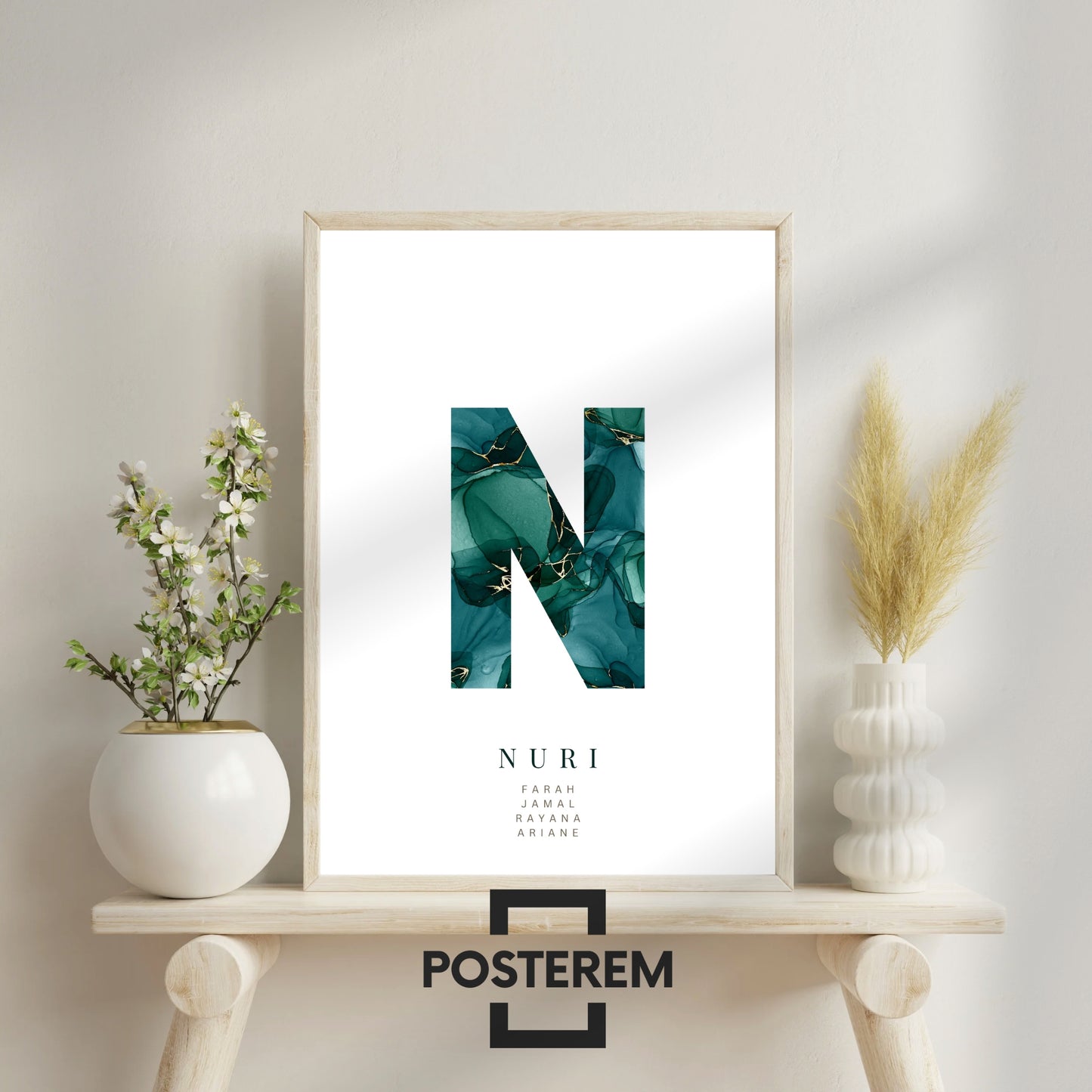 Poster-Set | 3-Teilig | Personalisiert „Afghanistan“ – Karte, Stadt & Familie (Grün-Gold Watercolor)