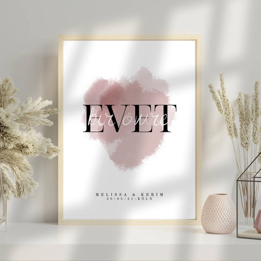 Evet - bir ömre - Hochzeit, Standesamt personalisiertes Poster