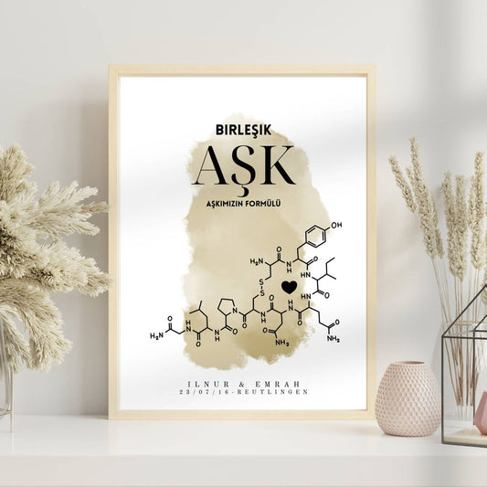 „Birleşik Aşk“ – Personalisiertes Liebesposter im Chemie-Stil - Hochzeit/Standesamt