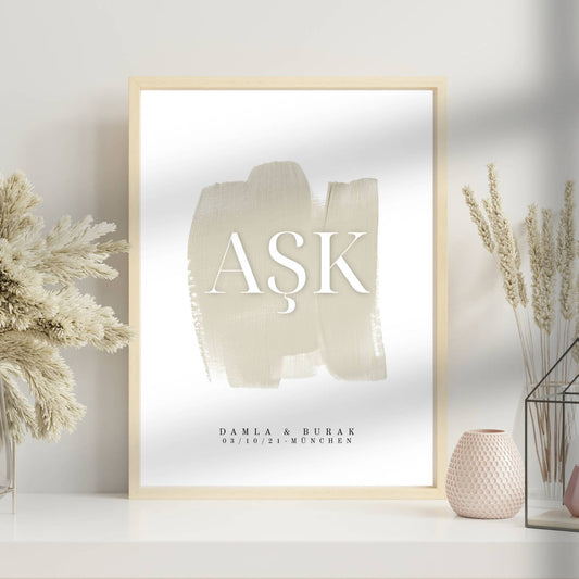 Aşk - Hochzeit, Standesamt personalisiertes Poster