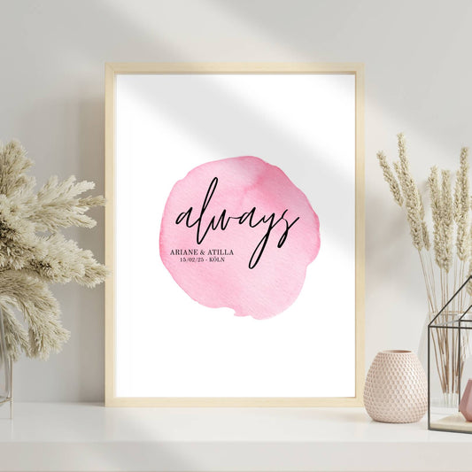 Personalisiertes Hochzeits-Poster – "always" mit Namen, Datum & Ort